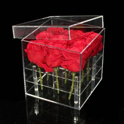9 Loch-Acrylblumen-Kasten mit Deckel, quadratische konservierte Rose Acrylic Box