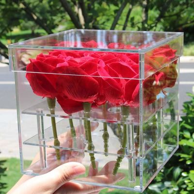 9 Loch-Acrylblumen-Kasten mit Deckel, quadratische konservierte Rose Acrylic Box